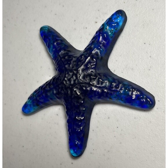 Textured Art Glass Starfish Surf Paperweight Figurine Blue Green Beach Art - Picture 3 of 9